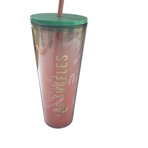 Starbucks Los Angeles Palm Tree Pink Iridescent Venti Tumbler 24oz  Lid Straw